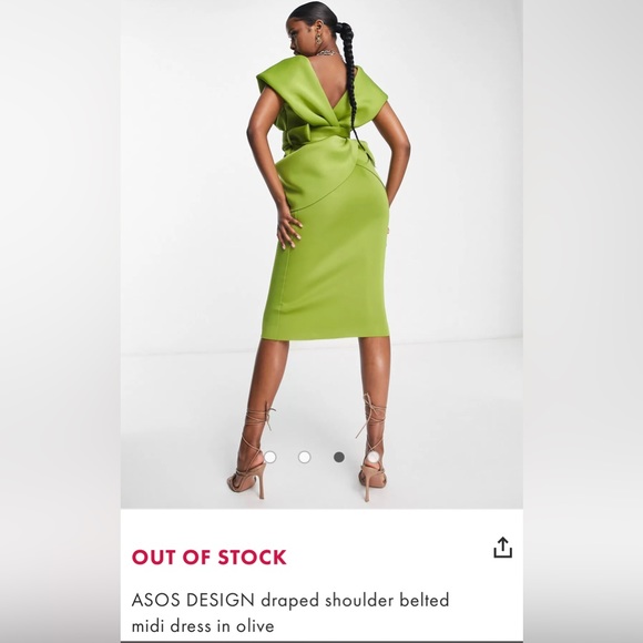 ASOS DESIGN draped shoulder belted midi dress in olive (size 2) - Picture 2 of 3